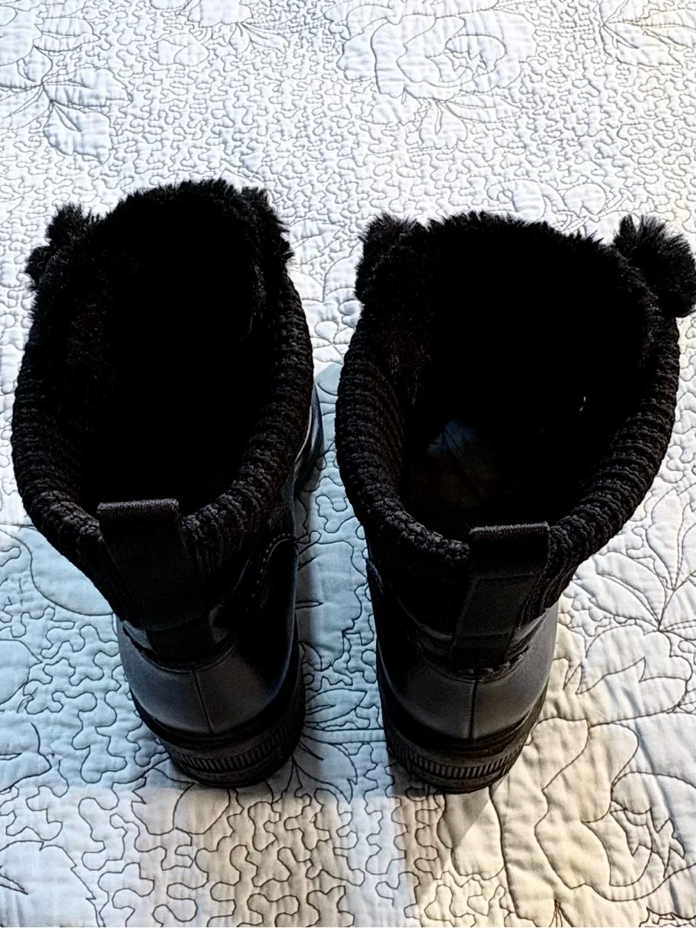 💥Kate Spade Walker Black Leather Faux Fur Knit Collar Heeled Booties Sz 10B🧡